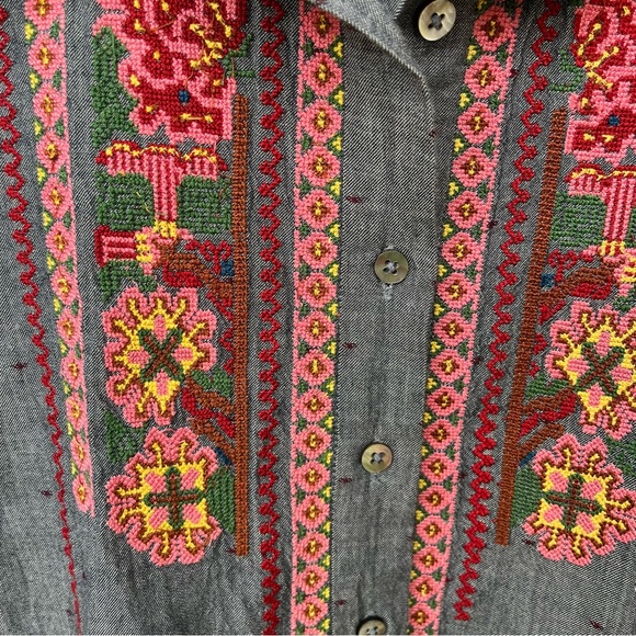 Sundance Nevarre Embroidered Chambray Western Button Down Shirt Sz M - Picture 7 of 16